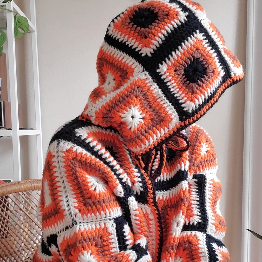 Vintage Handmade Granny Square Crochet  Sweater - Picture 9 of 15